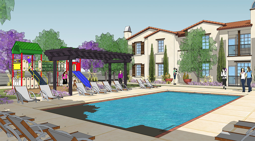 Artist's rendering of Las Terrrazas pool area