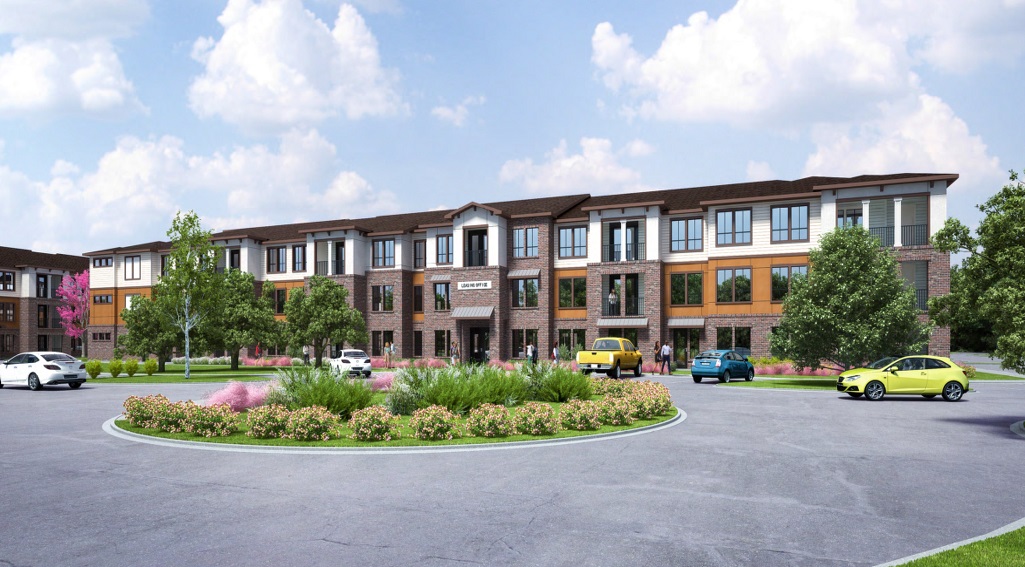 Artist's rendering of Richcrest Apartments driveway and entrance