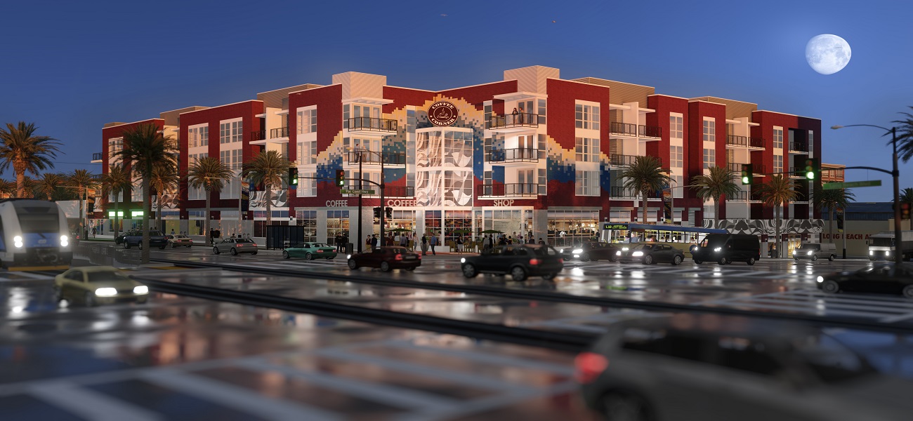 Artist rendering of front of building from across street
